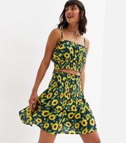 Noisy May Navy Sunflower Tiered Mini Skirt